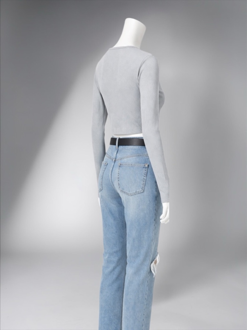 Cropped Ribbed Zip-front Top in Light Gray - Picture 6 of 14